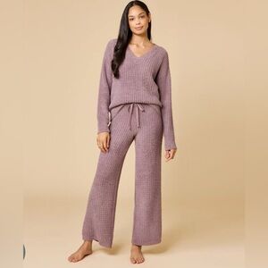Softies Waffle Marshmallow V-Neck Luxe Lounge Set in XL NWT In Driftwood.